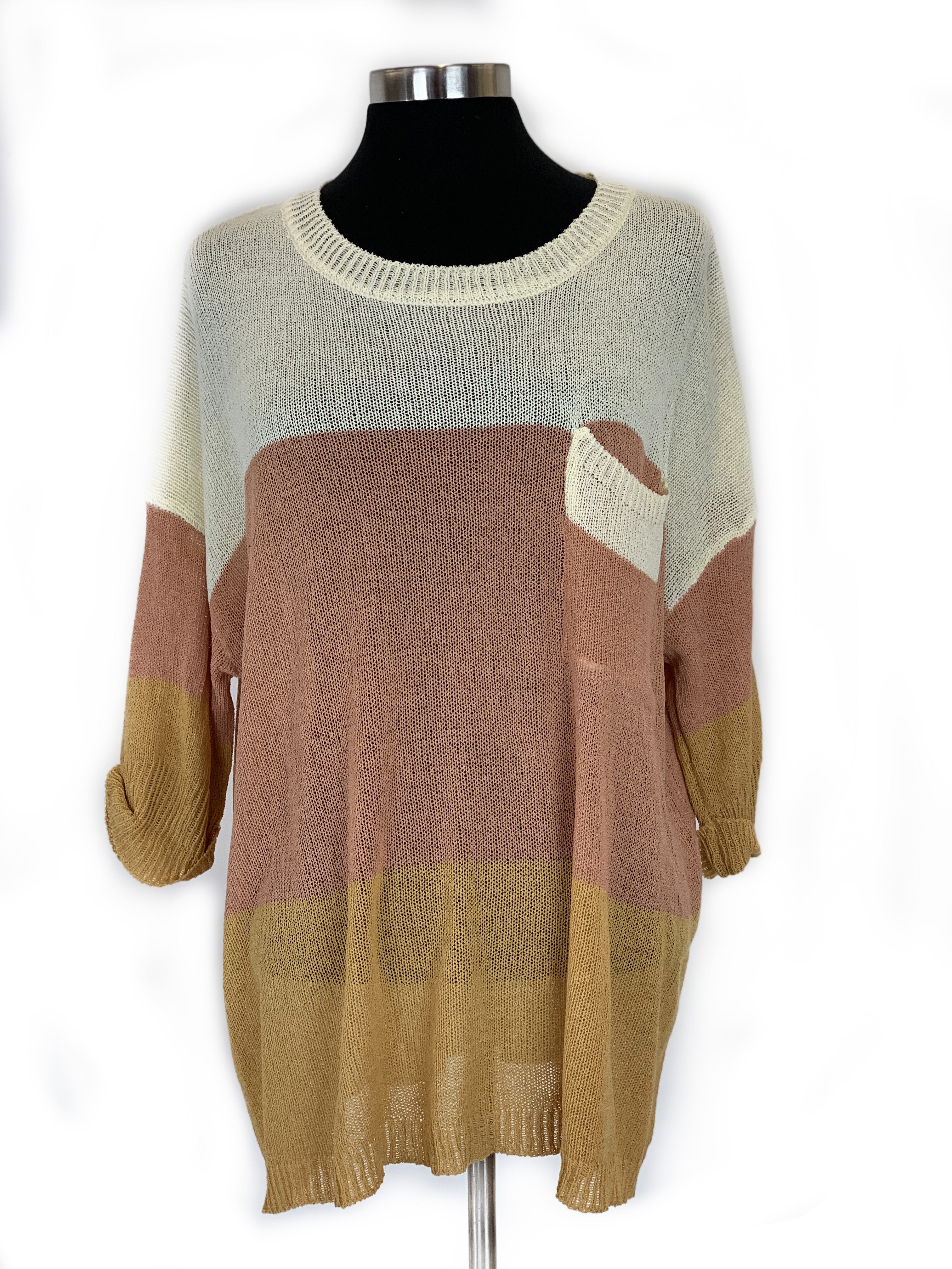 Medium Weight  Color Block Gauze Sweater-3