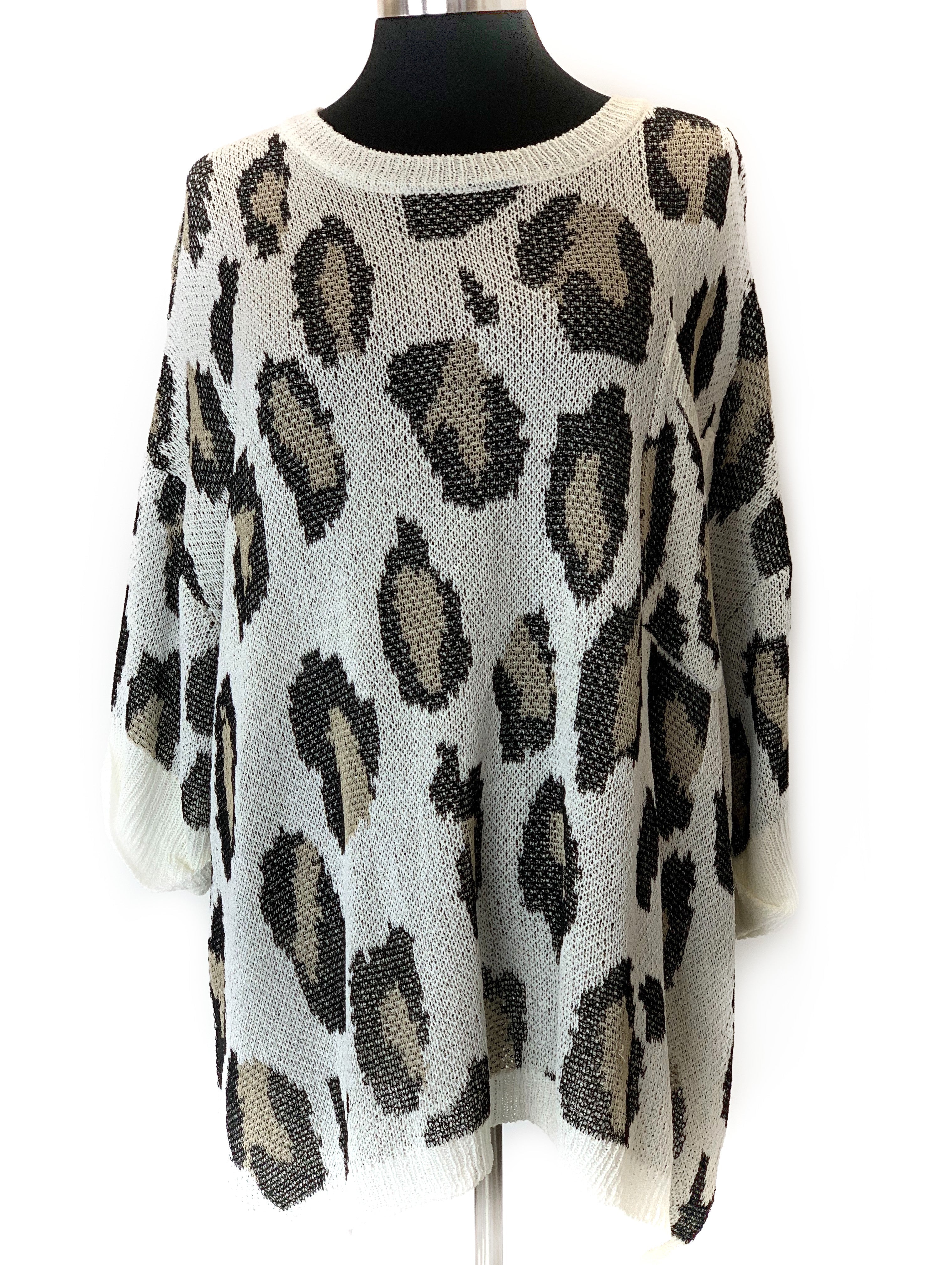 Buy cream Medium Weight Leopard Print Gauze Sweater