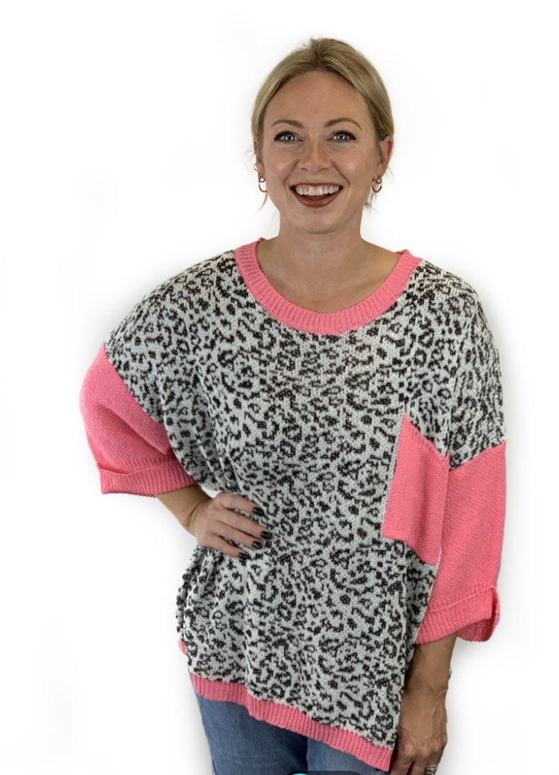 Medium Weight Pink Cheetah Print Gauze Sweater-1