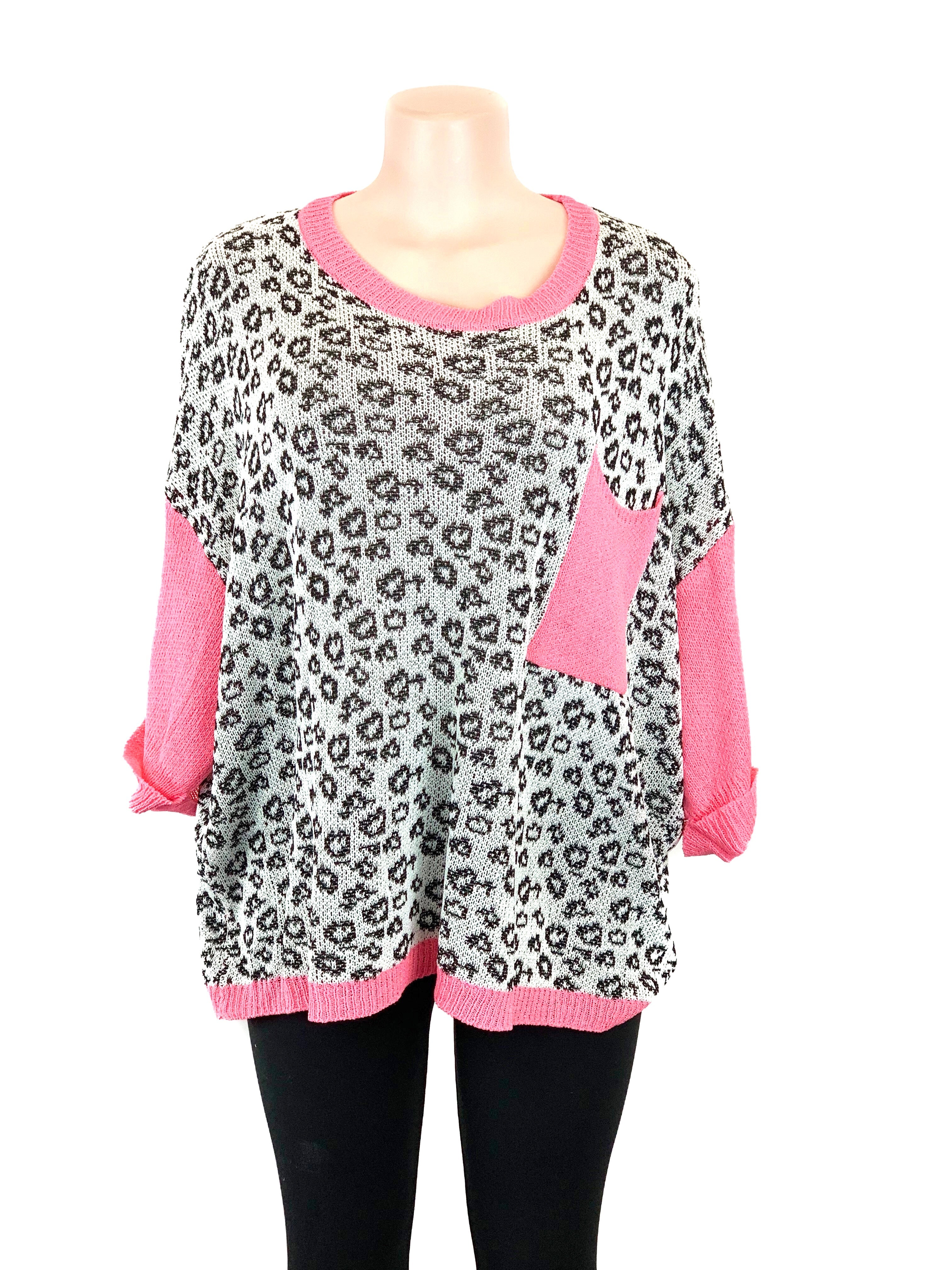 Medium Weight Pink Cheetah Print Gauze Sweater - 0