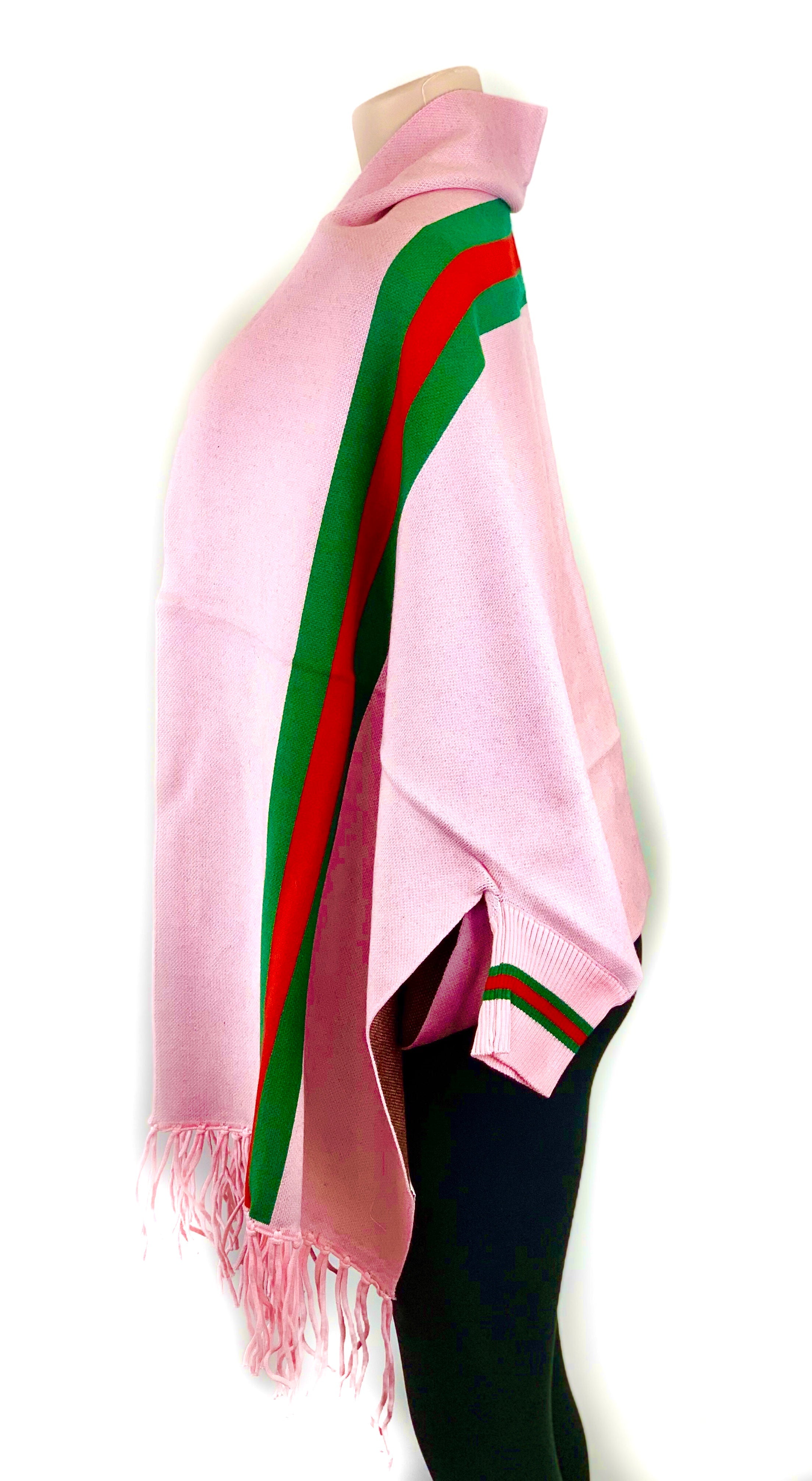 Pink Body Red/Green Stripe Sweater Wrap | Shop De Loache