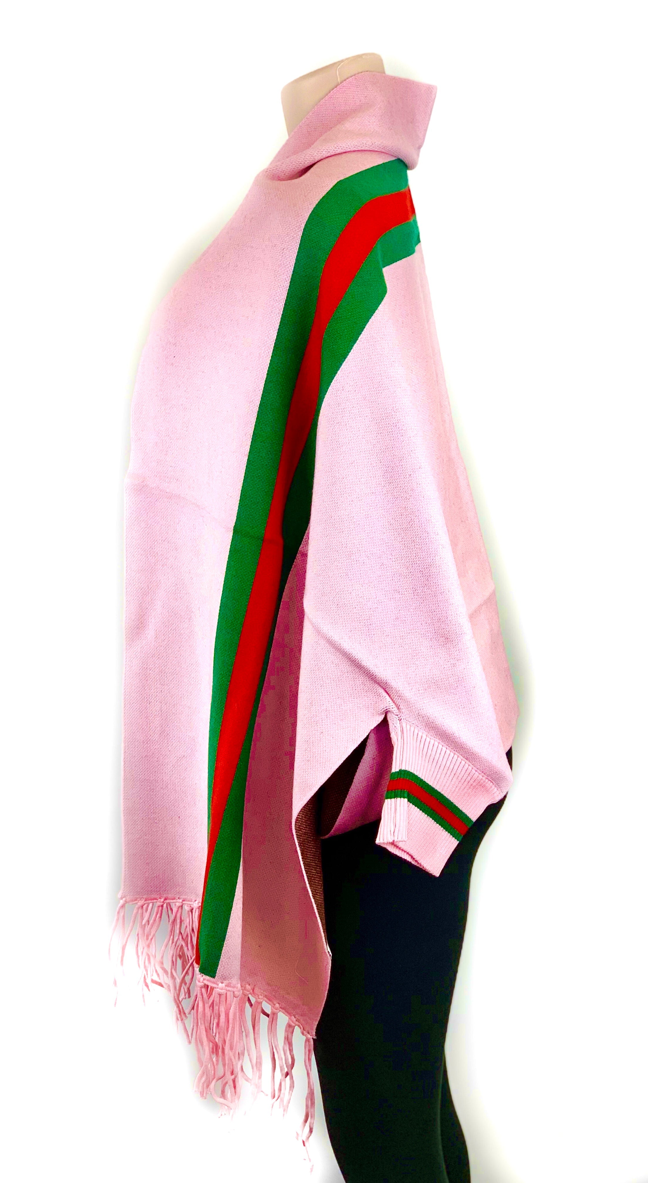 Pink Body Red/Green Stripe Sweater Wrap